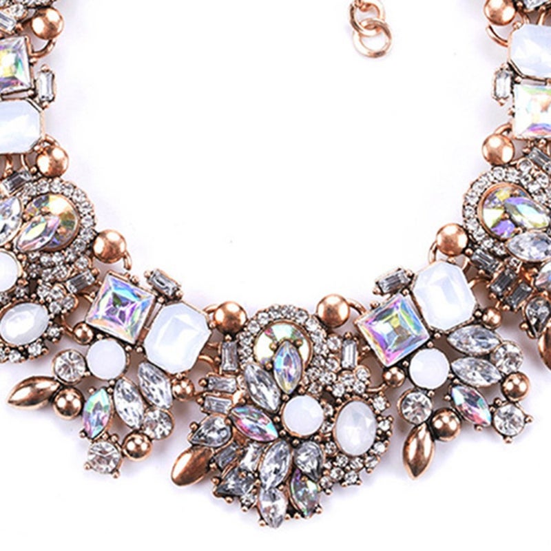 Zthread Bib Statement Necklace Rhinstone Beads Collar Necklace Colorful Crystal Choker Collar Necklace Women Fashion Jewelry Necklace (White) - Image 5